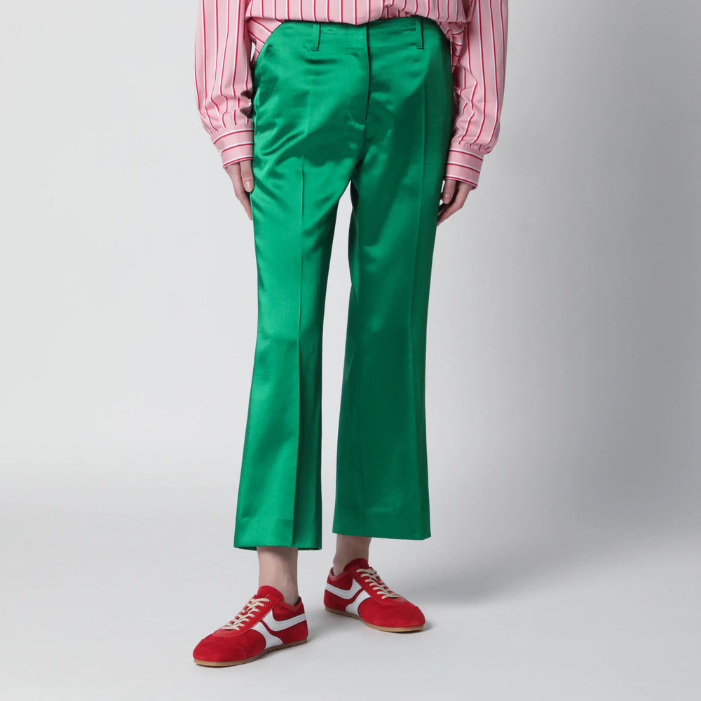 Dries Van Noten - Shiny green cotton-blend trousers Brand Pants 40  FR