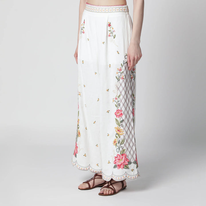 FARM Rio - Linen-blend trousers with floral embroidery Brand Pants
