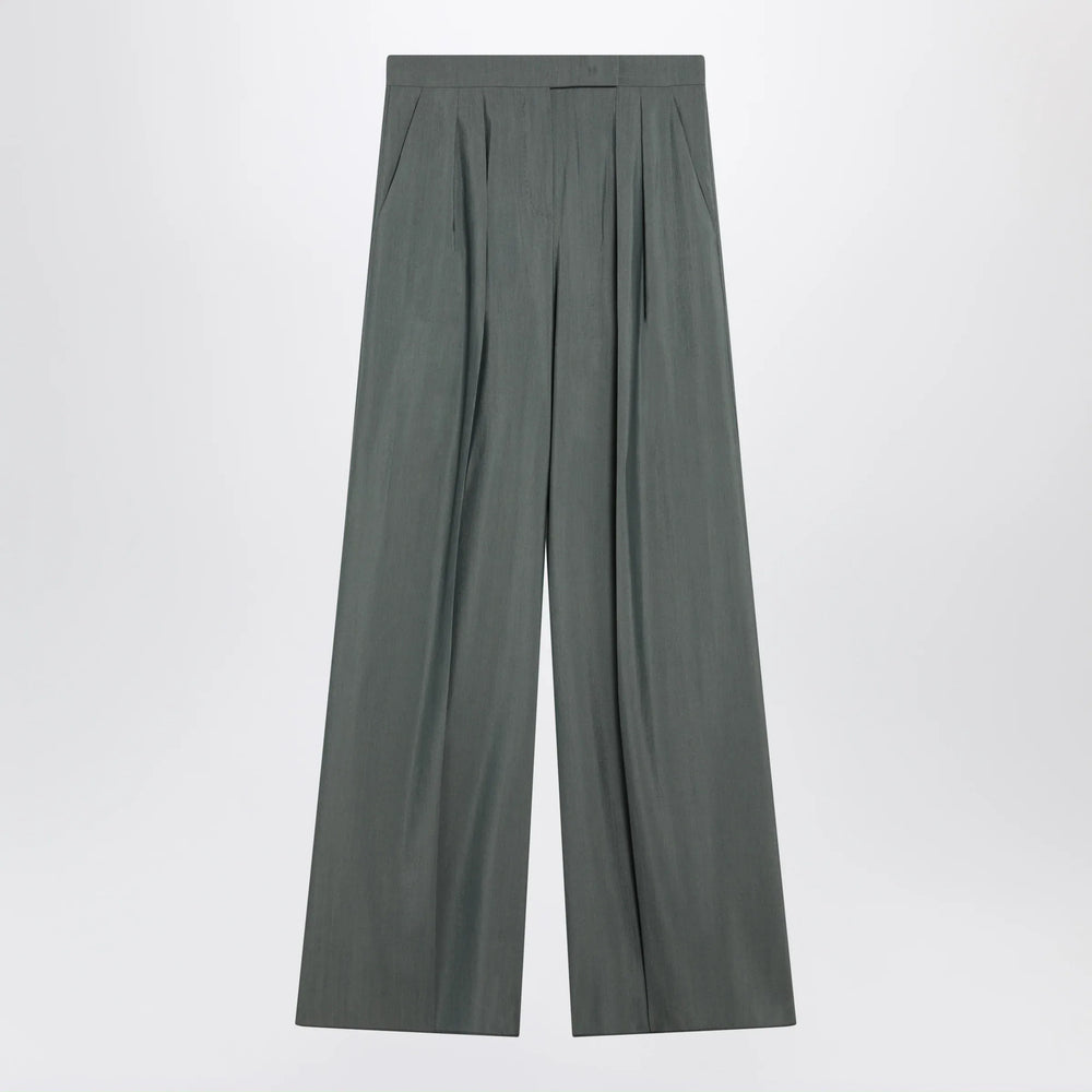 Max Mara - Dark green wide trousers in wool and silk Brand Pants 40  IT