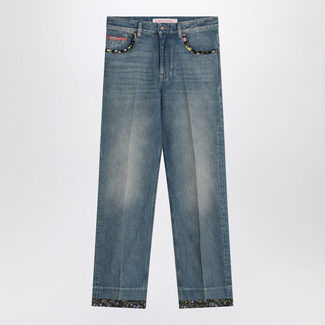 Pants 28 Valentino - Washed blue jeans with floral fabric trims Brand