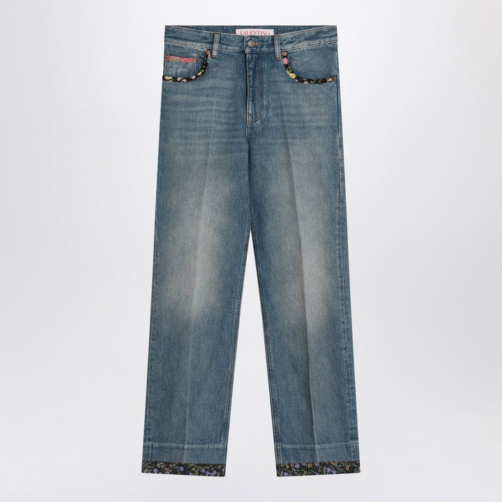 Pants 28 Valentino - Washed blue jeans with floral fabric trims Brand