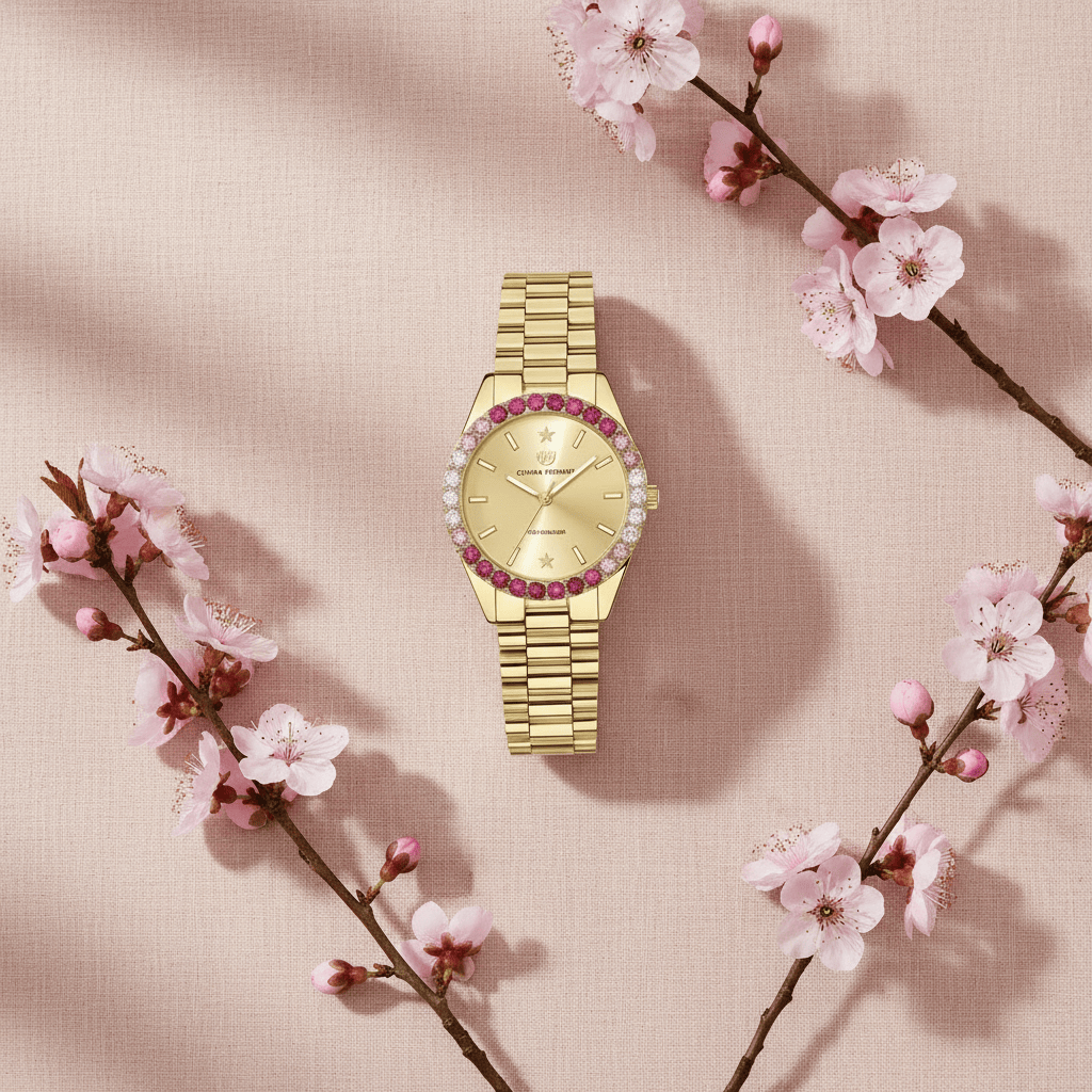 Chiara Ferragni Everyday Pink Zircon Gold Watch Brand Quartz Watches