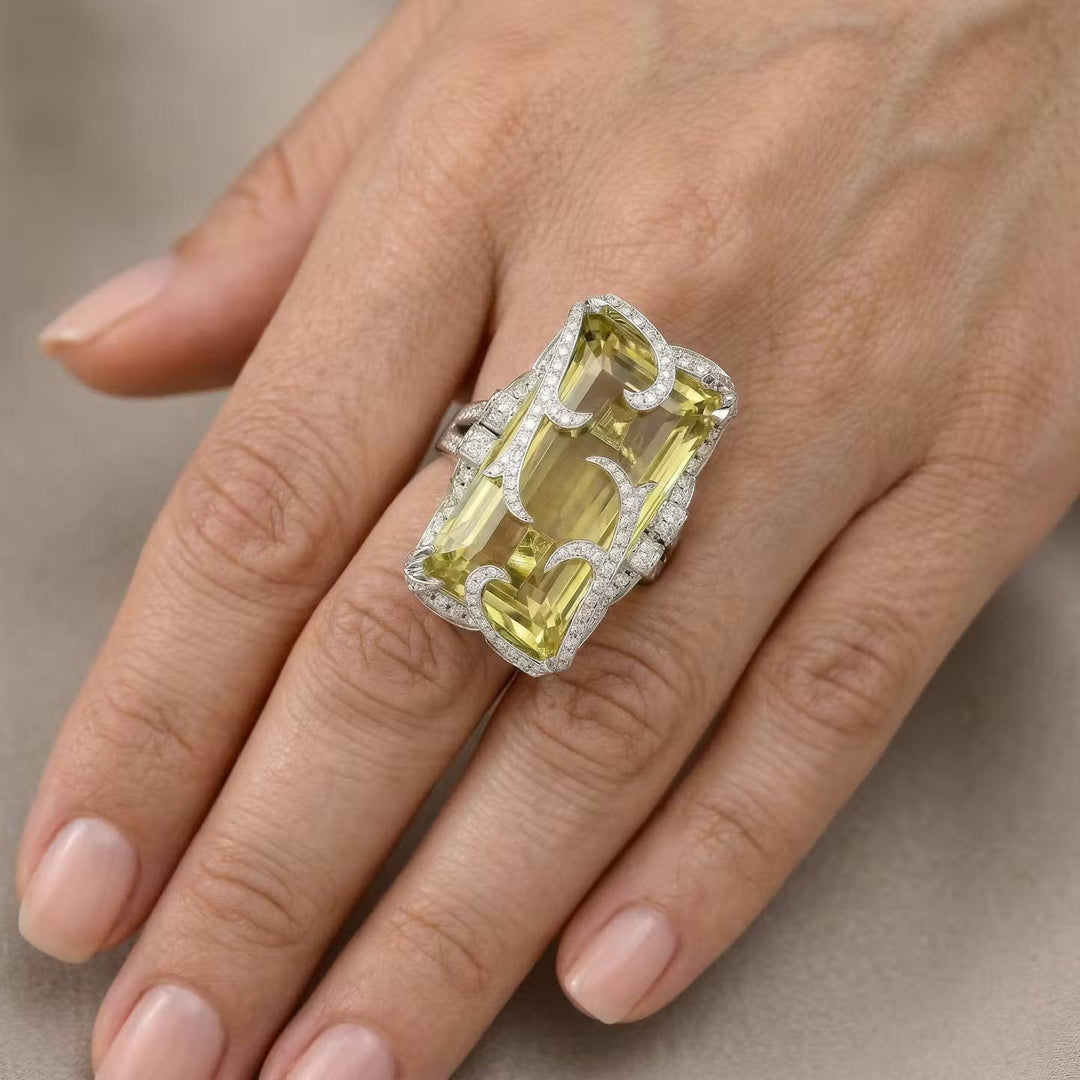 LEIBISH 24.92ct Sri Lankan Lemon Quartz &amp; Diamond Ring Brand Ring