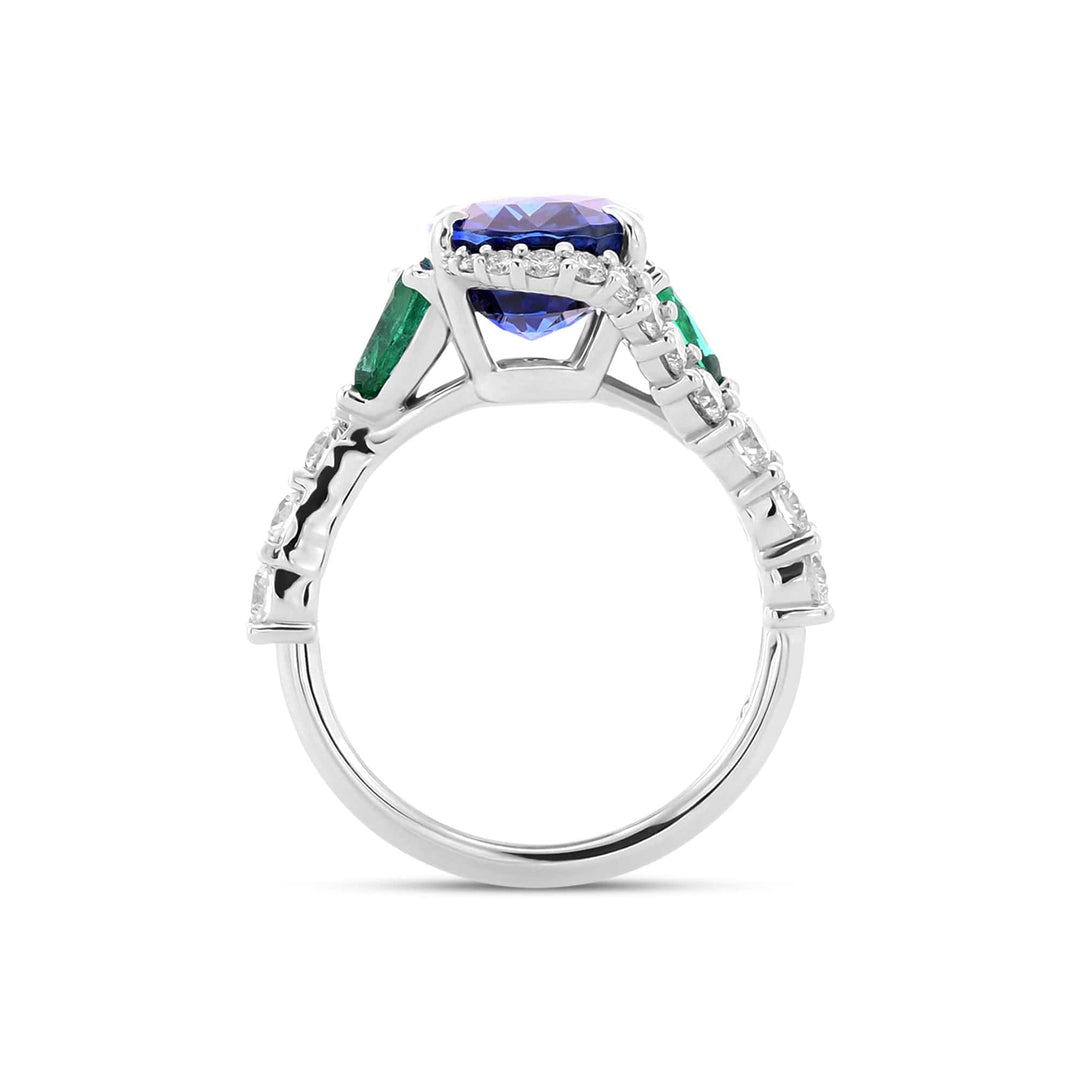 LEIBISH Royal Blue Sapphire, Pear Emerald &amp; Diamond Couture Ring Brand Ring