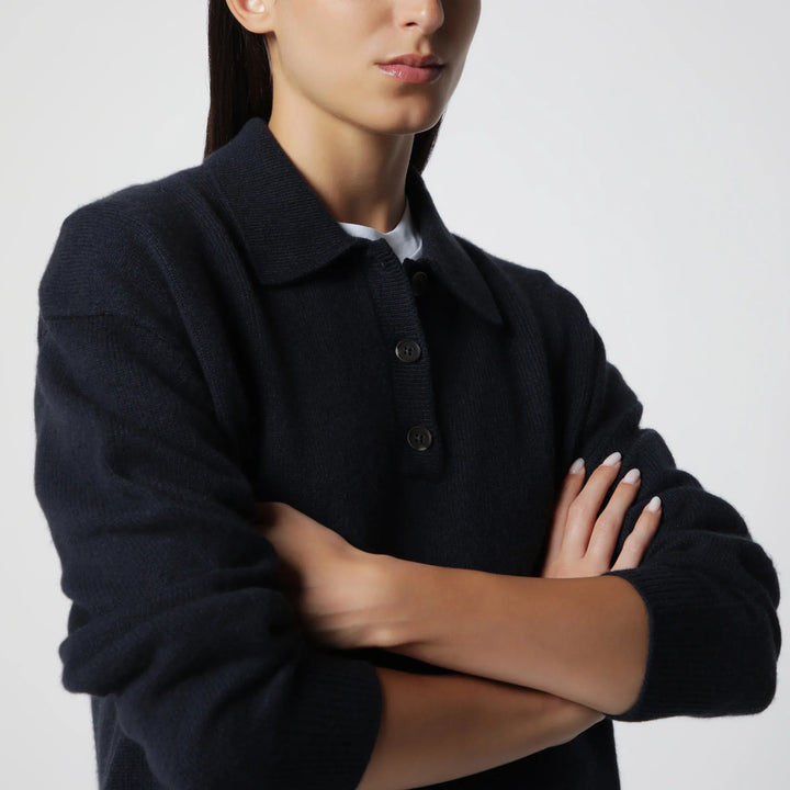ANINE BING - Navy cashmere polo sweater Brand Shirts &amp; Tops