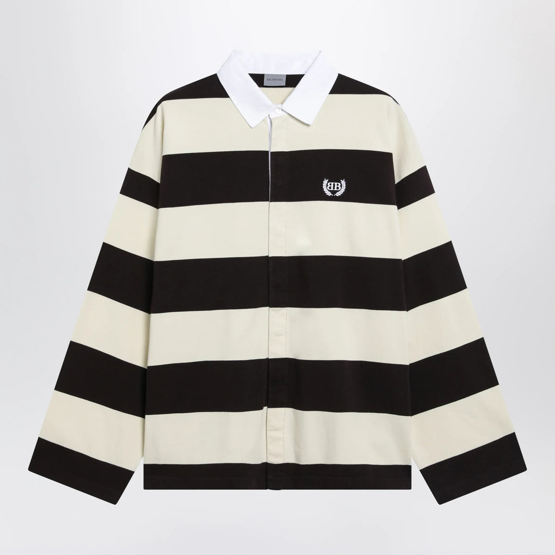 Balenciaga - Striped jersey polo shirt in cotton, brown Brand Shirts &amp; Tops M