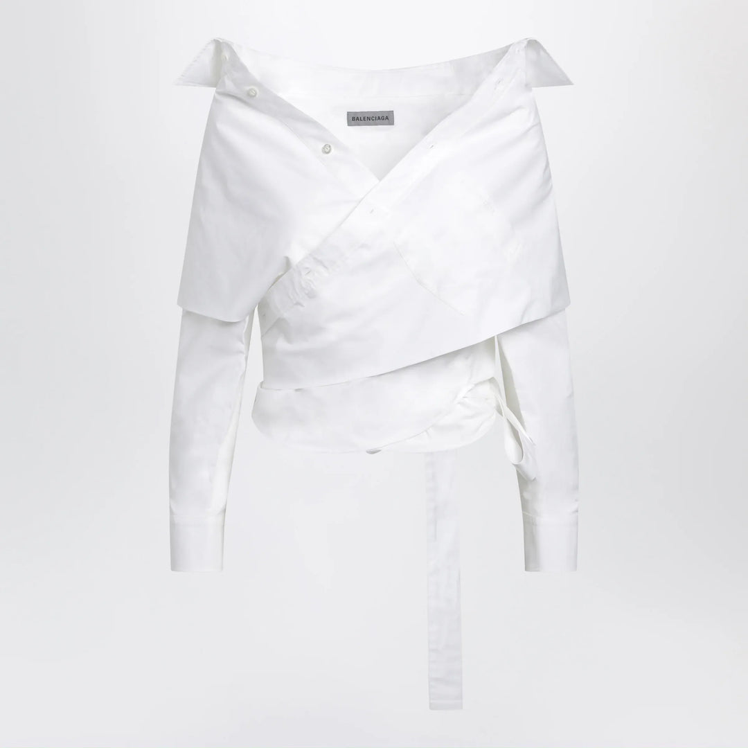 Balenciaga - White wrap shirt with off-shoulder design Brand Shirts &amp; Tops 34  FR