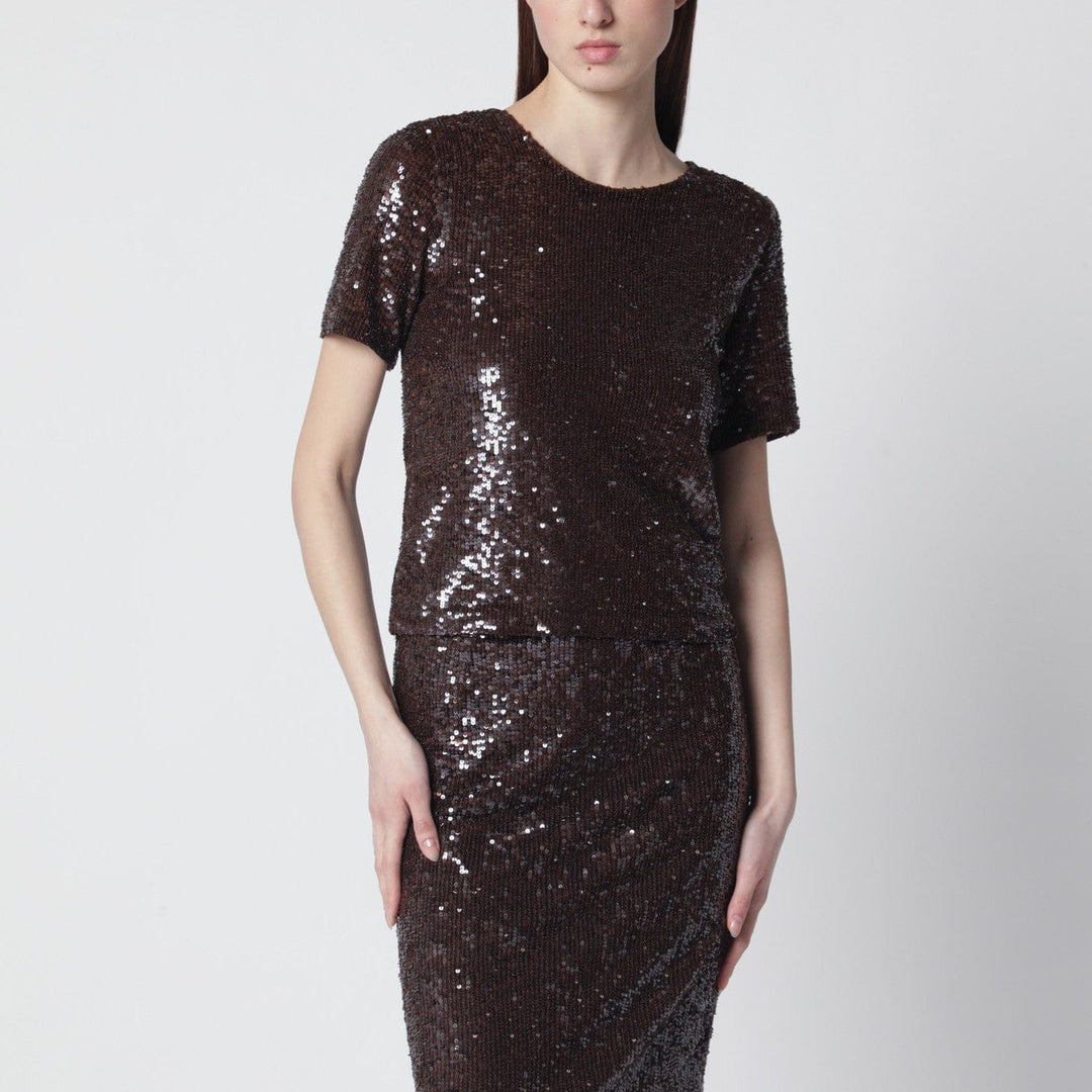 Shirts &amp; Tops Brown sequin knit top Brand