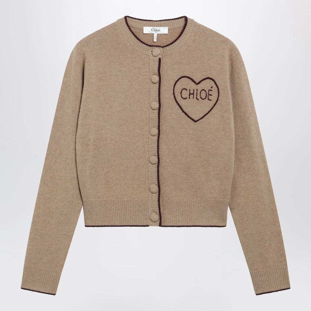Chloé - Light Brown Wool and Cashmere Logo Cardigan Brand Shirts &amp; Tops S