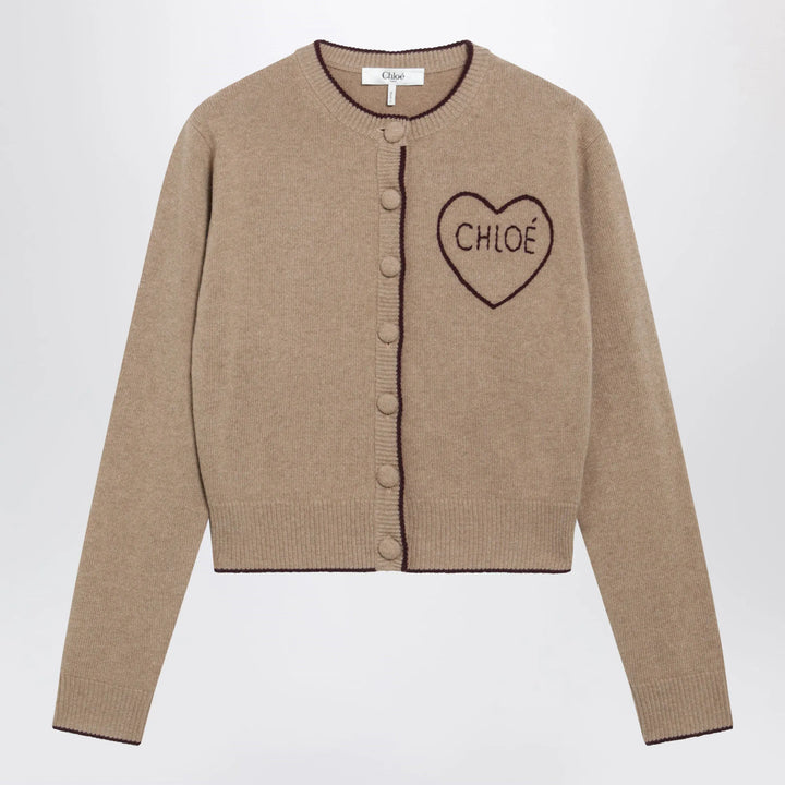 Chloé - Light Brown Wool and Cashmere Logo Cardigan Brand Shirts &amp; Tops S