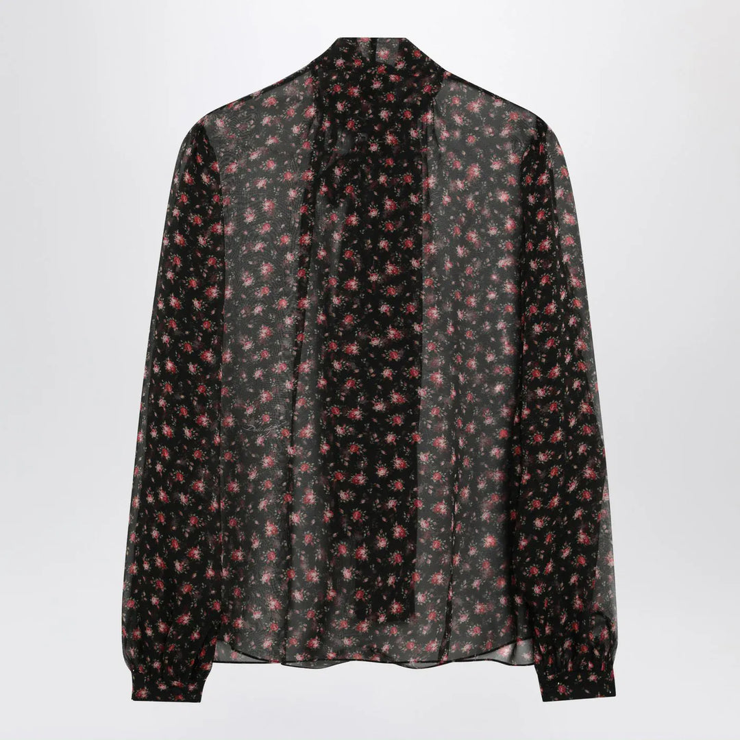 Dolce&amp;Gabbana - Black chiffon blouse with small rose print Brand Shirts &amp; Tops