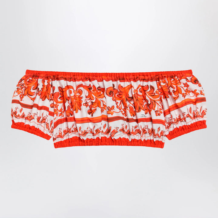 Dolce&amp;Gabbana - Maiolica-print cotton poplin top in orange Brand Shirts &amp; Tops 40  IT