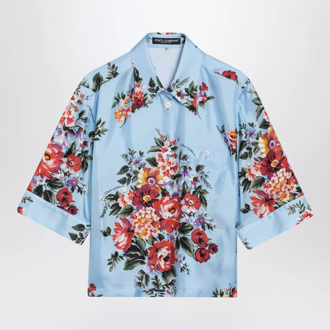Dolce&amp;Gabbana - Silk twill shirt with floral print Brand Shirts &amp; Tops 44  IT