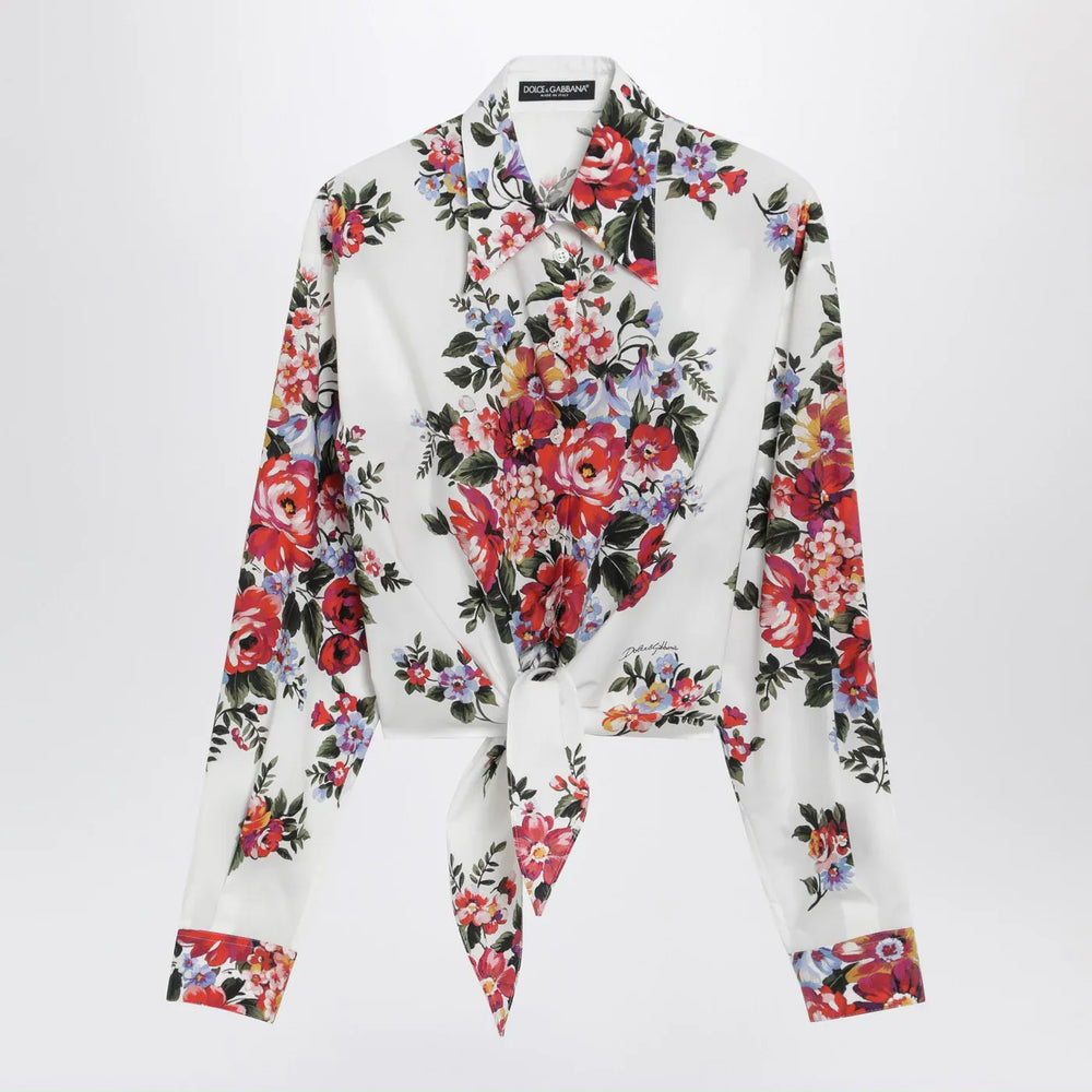 Dolce&Gabbana - White cropped shirt with floral print Brand Shirts & Tops 42  IT
