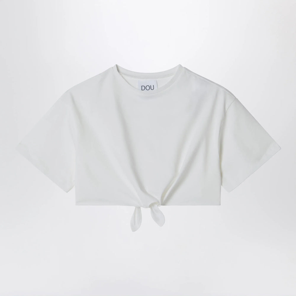 Douuod - Ivory cropped T-shirt with knot detail Brand Shirts & Tops 8