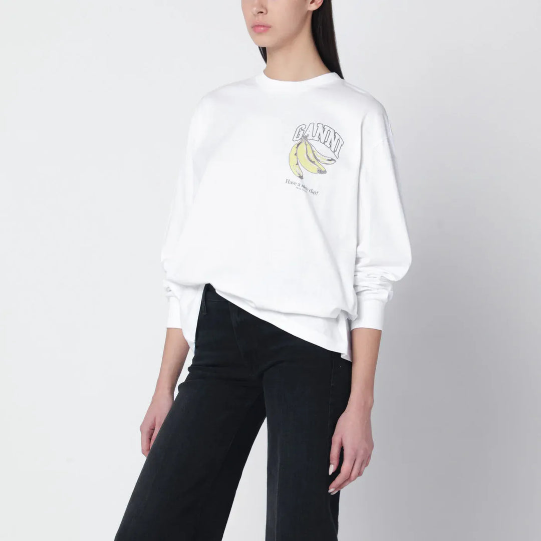GANNI - White knit top with logo print Brand Shirts &amp; Tops XS