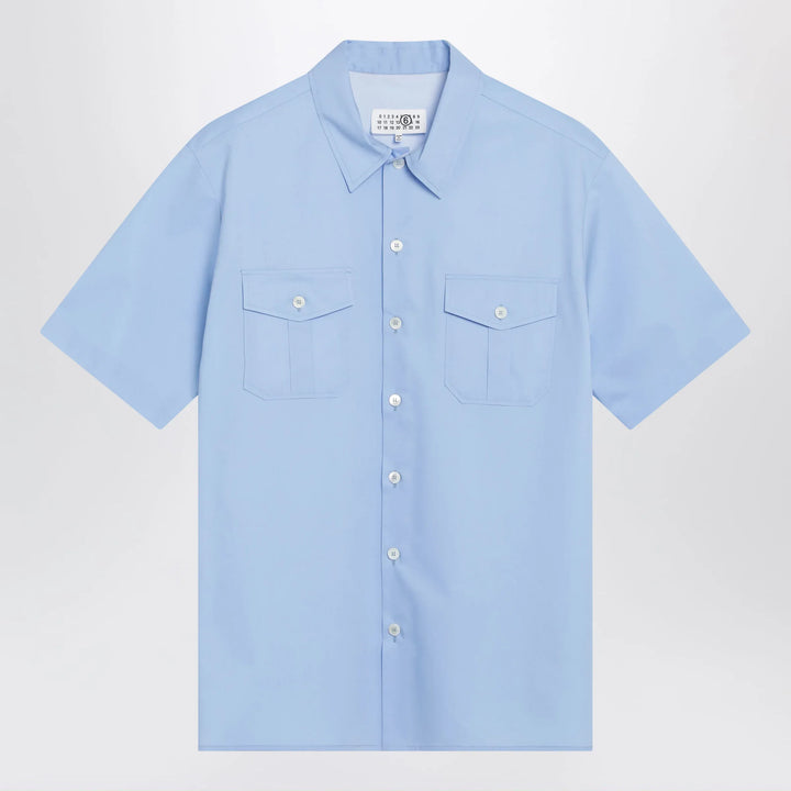 MM6 Maison Margiela - Short-sleeve poplin shirt with reinforcements, light blue Brand Shirts &amp; Tops 46 IT