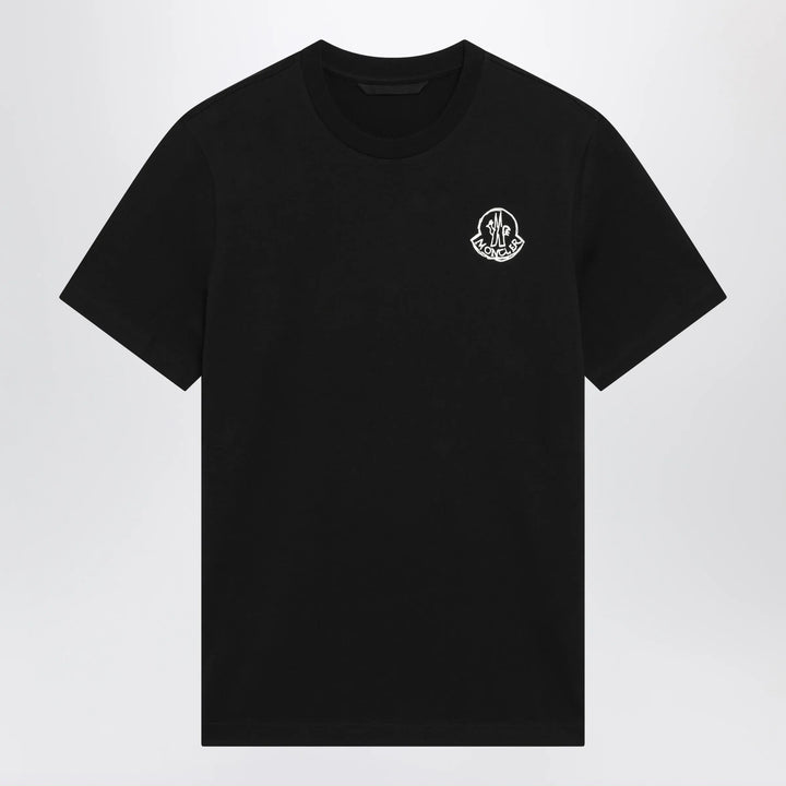 Moncler - Black Cotton Jersey T-Shirt with Logo Patch Brand Shirts &amp; Tops S