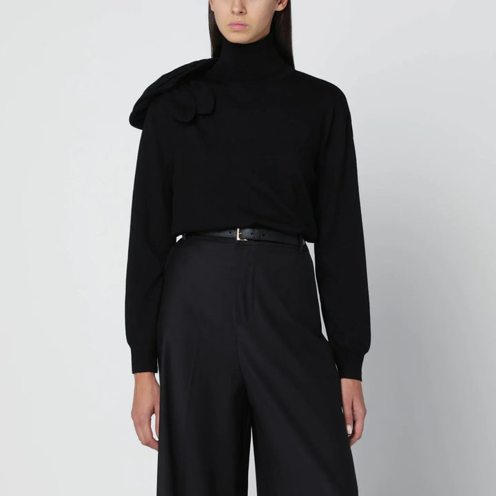 Moschino - Black turtleneck sweater with flower detail Brand Shirts &amp; Tops 40  IT