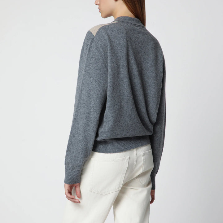 Róhe - Grey polo with beige Argyle pattern in wool blend Brand Shirts &amp; Tops