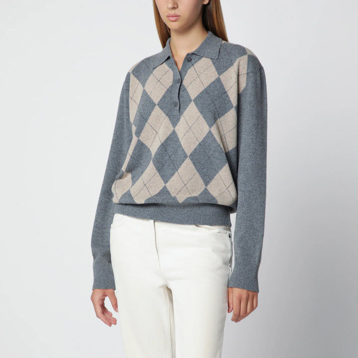 Róhe - Grey polo with beige Argyle pattern in wool blend Brand Shirts &amp; Tops 34  FR