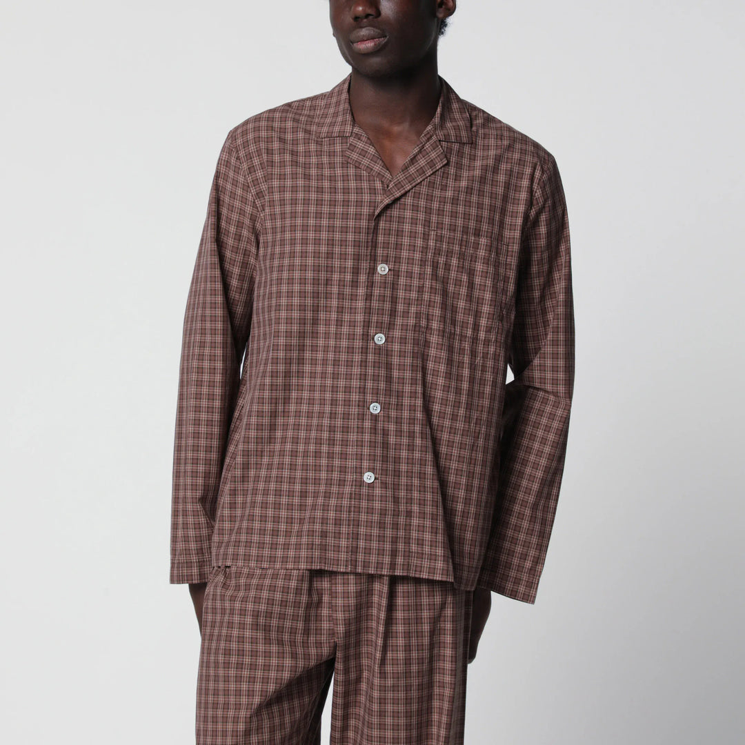 Tekla - Serra-colored cotton pajama shirt with check pattern Brand Shirts &amp; Tops S