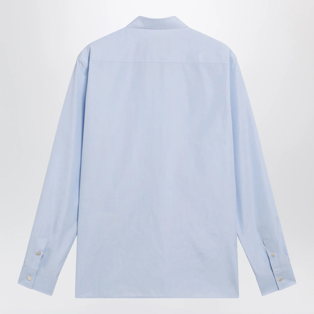 Valentino - Light blue fil-à-fil cotton shirt with VLogo embroidery Brand Shirts &amp; Tops