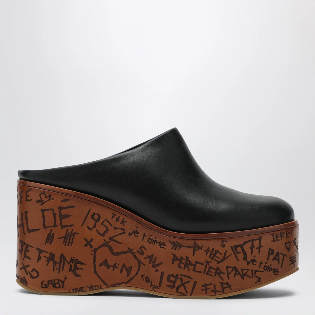 Chloé - Maxime wedge sabot in calfskin leather black Brand Shoes 36 IT