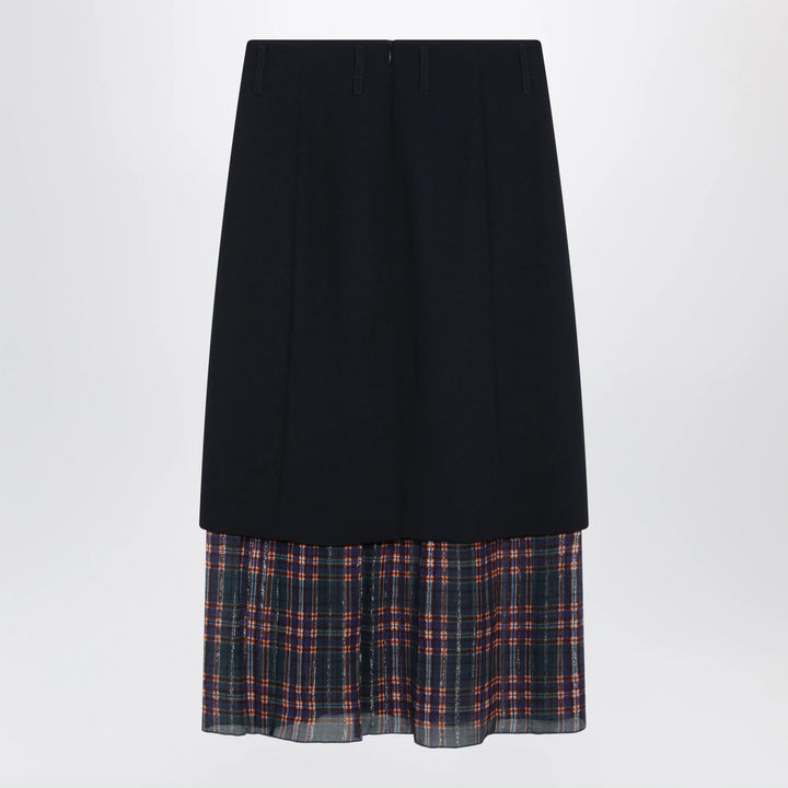Dries Van Noten - Navy blue midi skirt with check insert Brand Skirts 38  FR