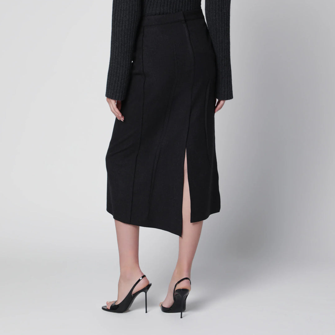 Victoria Beckham - Pressed Midi Skirt in Dark Grey Wool and Mohair Brand Skirts
