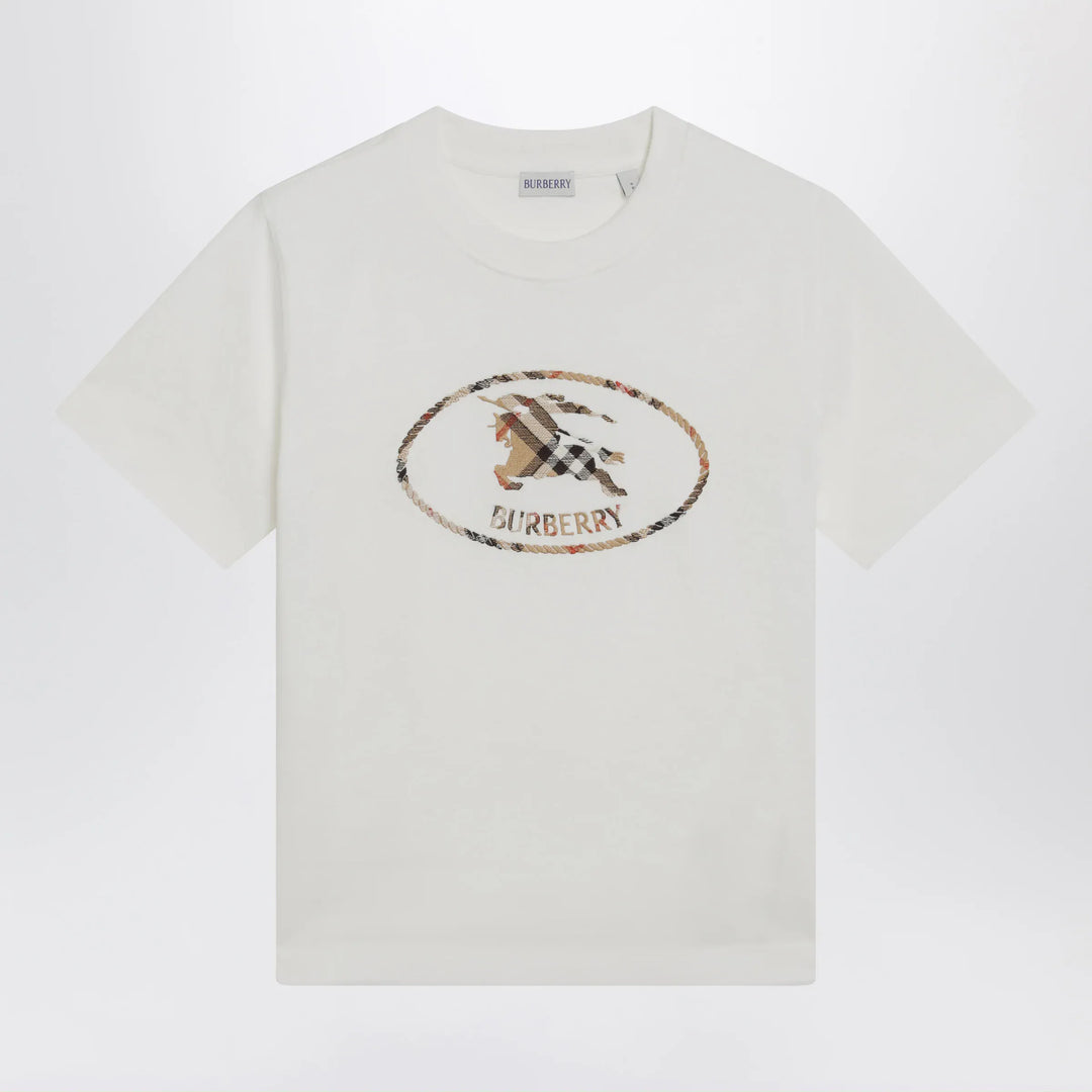 Burberry - White cotton Check T-shirt with Knight Stamp Brand T-Shirt S