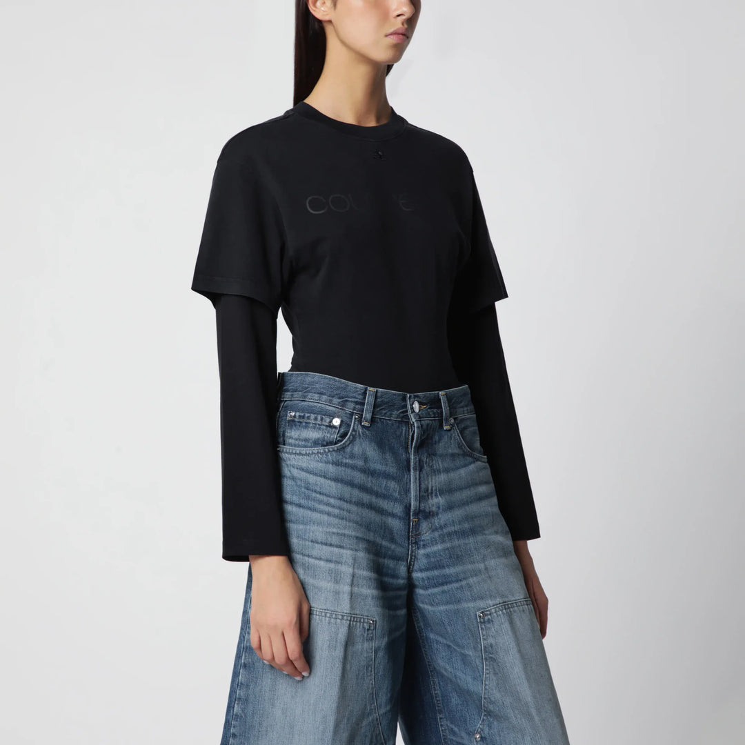 Courrèges - Black double-sleeve T-shirt Brand T-Shirt