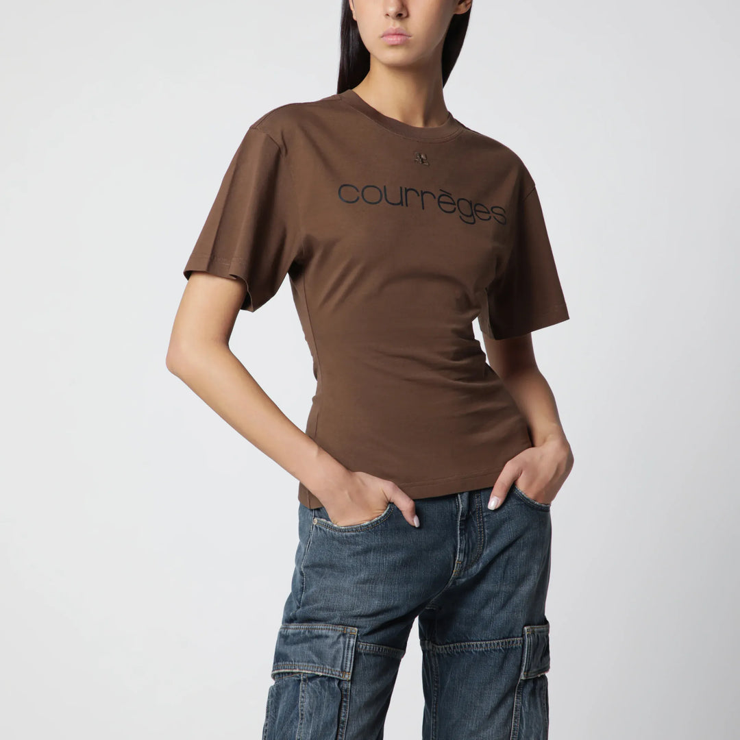 Courrèges - Brick/black cotton T-shirt with logo Brand T-Shirt S