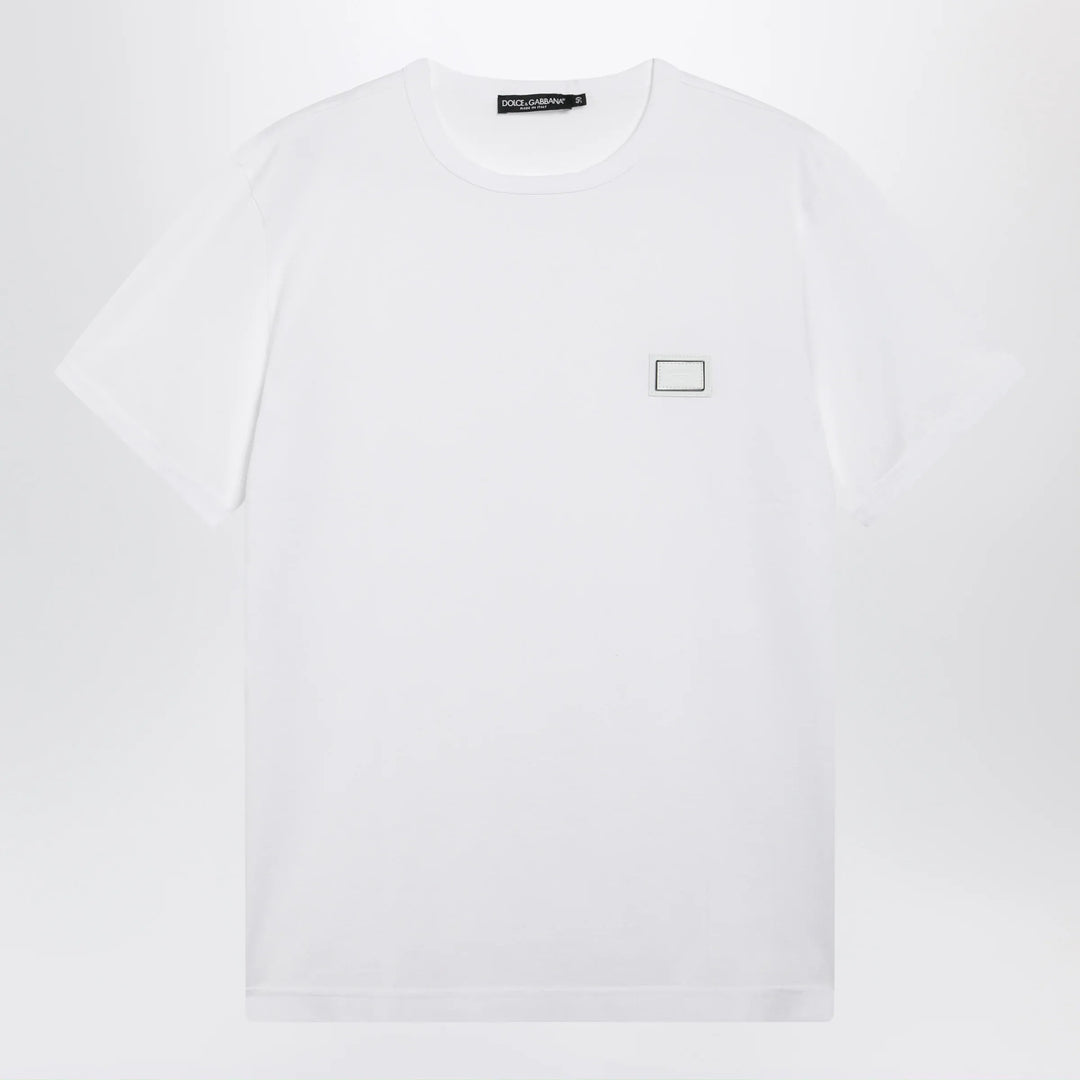 Dolce&amp;Gabbana - Cotton T-shirt with logo plaque in optic white Brand T-Shirt 46 IT