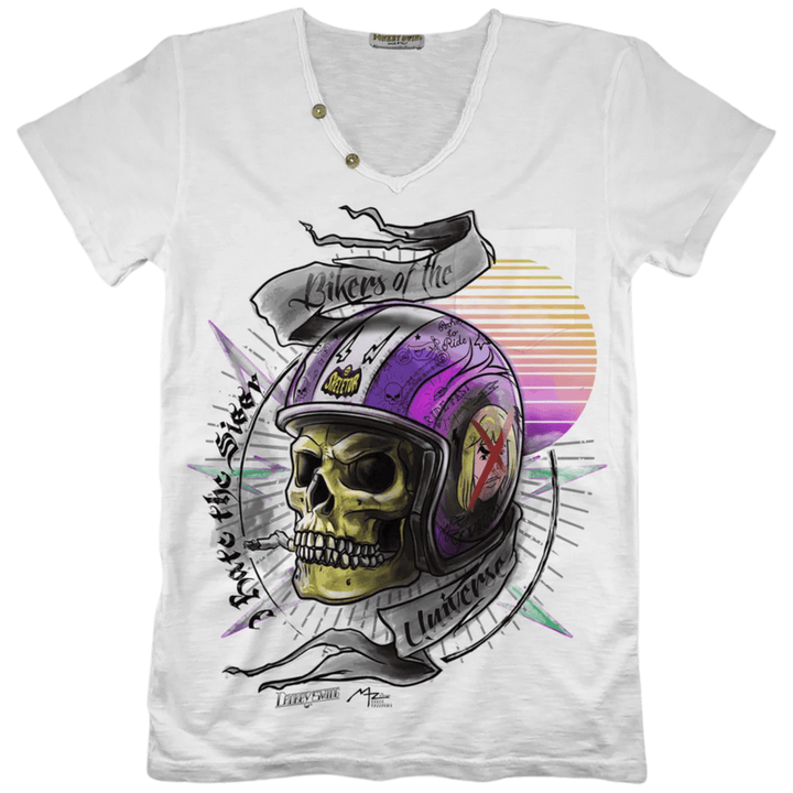 Vintabros T-shirt L / White Vintabros Bikers of the Universe Men V-neck T-shirt Brand