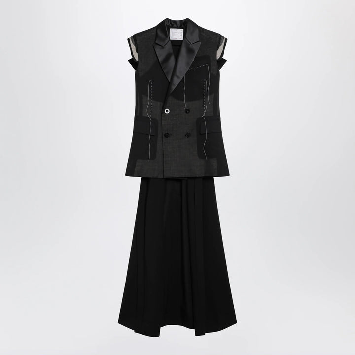 Sacai - Black wool organza vest Brand Vests 2