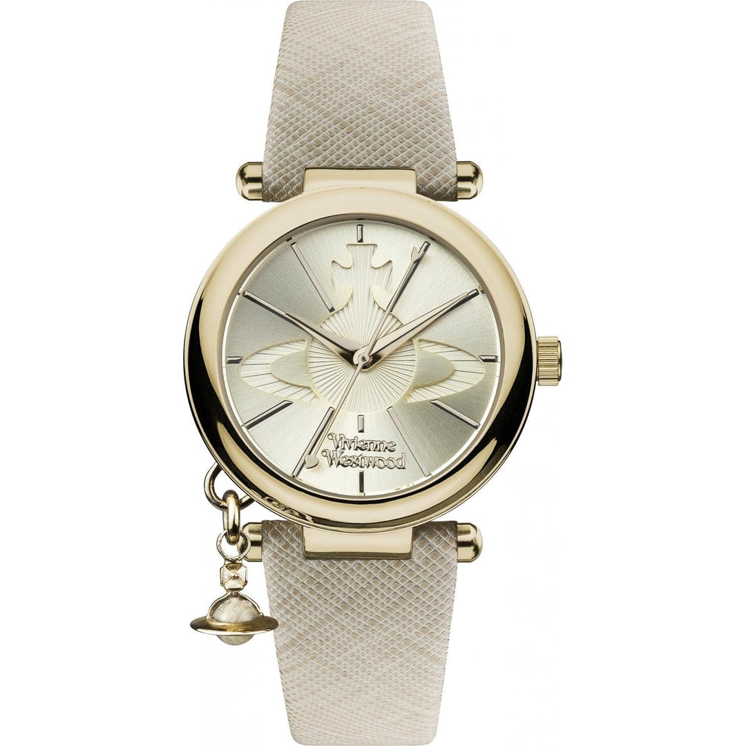 Vivienne Westwood Watch Vivienne Westwood Orb Pop Watch Cream Gold With Leather Strap Westwood Design Watches For Women Orb Pop Cream Gold Leather Brand