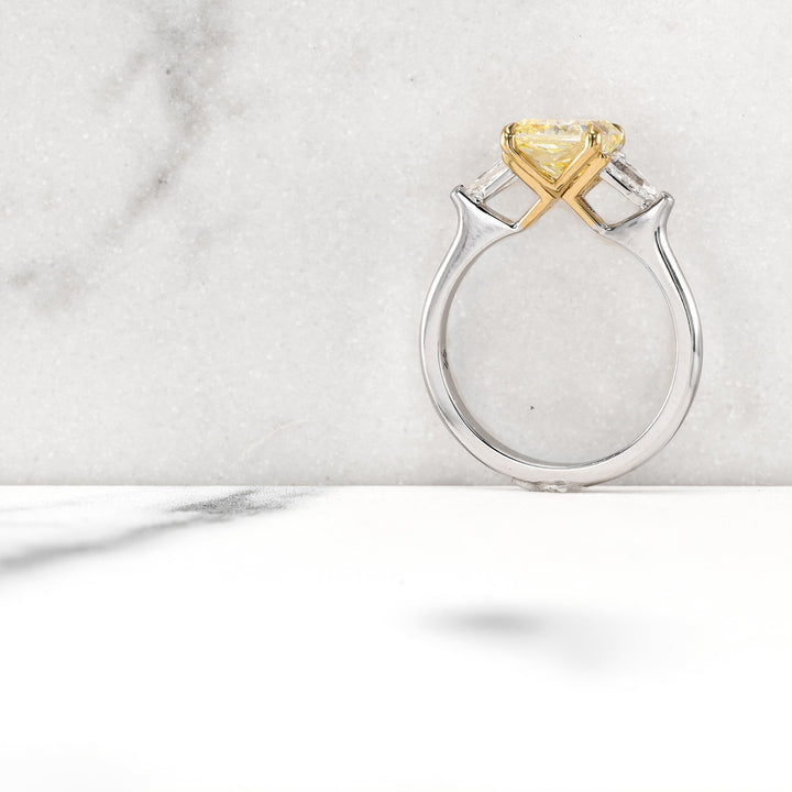 Leibish Fancy Yellow Radiant Three-stone Diamond Ring