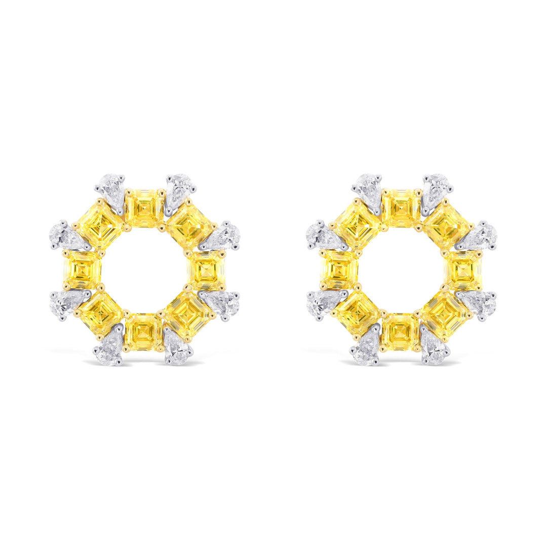 Leibish Fancy Intense Yellow Asscher and Pear Diamond Earrings.